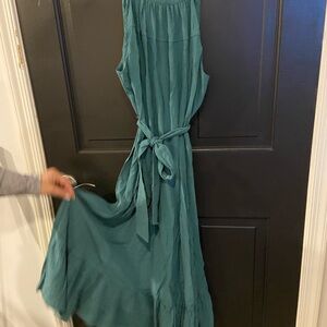 Calvin Klein Teal Sleeveless Maxi Dress with Waist Tie